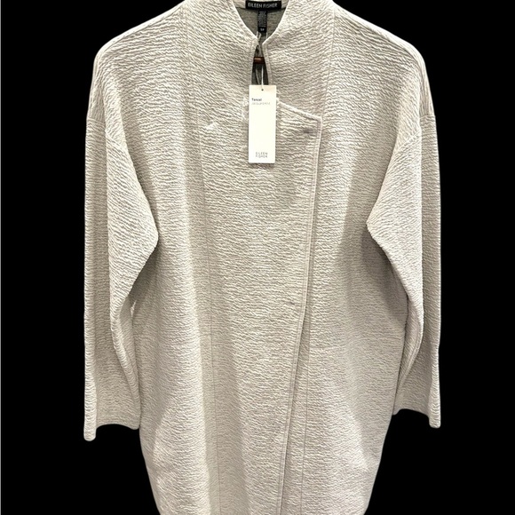 NWT Eileen Fisher Tencel Jacquard Wrap Coat Textured Knit Notch Collar Sz S/P - Picture 5 of 13